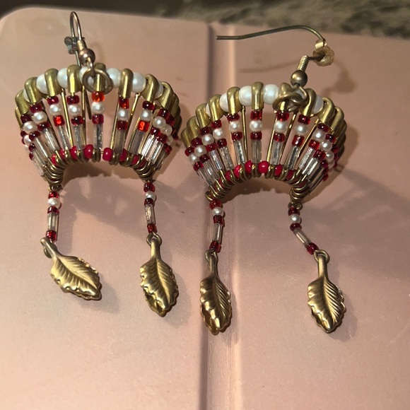 Vintage Jewelry - Vintage handmade Indian headdress earrings ❤️